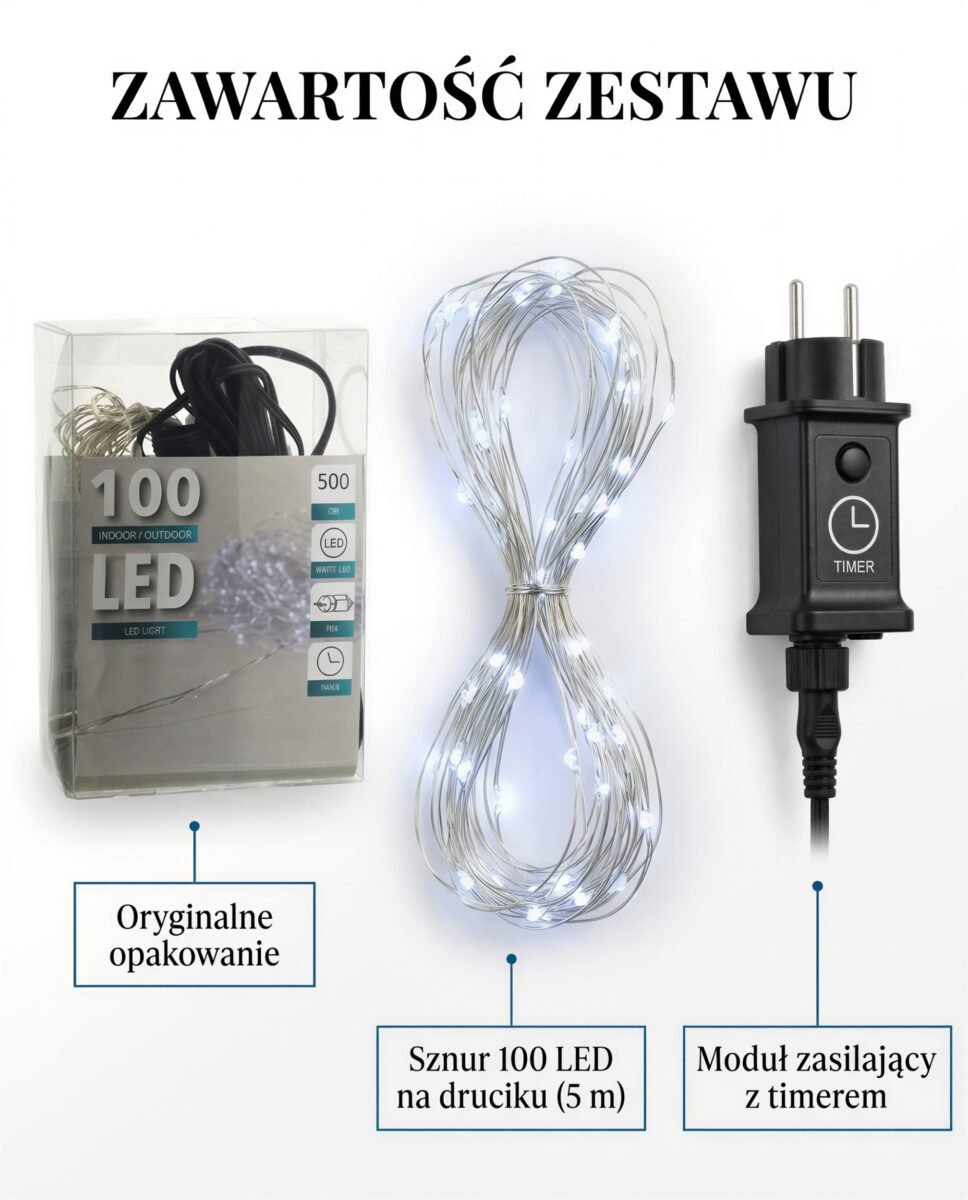 LAMPKI LED 5M WEWNĘTRZNE ZEWNĘTRZNE NA DRUCIKU ZIMNY BIAŁY TIMER 230V, zdjęcie 11