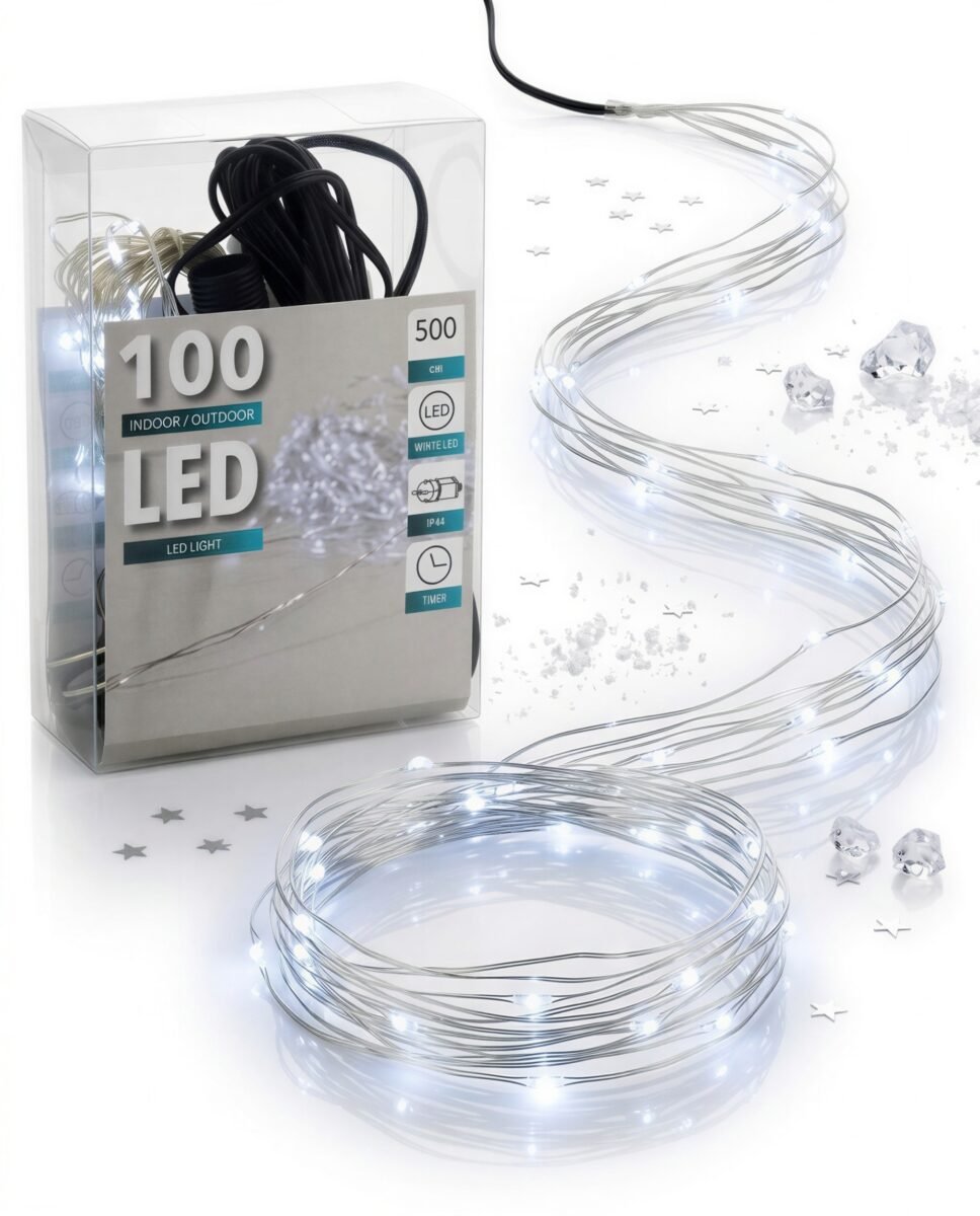 LAMPKI LED 5M WEWNĘTRZNE ZEWNĘTRZNE NA DRUCIKU ZIMNY BIAŁY TIMER 230V, zdjęcie 3