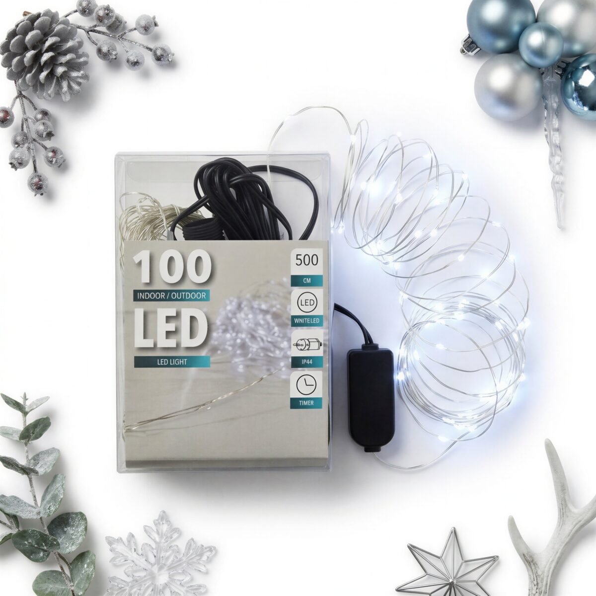 LAMPKI LED 5M WEWNĘTRZNE ZEWNĘTRZNE NA DRUCIKU ZIMNY BIAŁY TIMER 230V, zdjęcie 1