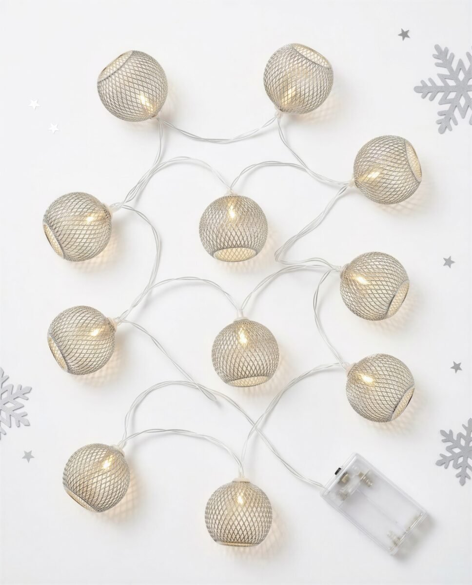 LAMPKI LED GIRLANDA ŚWIETLNA NA BATERIE METALOWE KULE 150 CM DEKORACJA WEW, zdjęcie 15