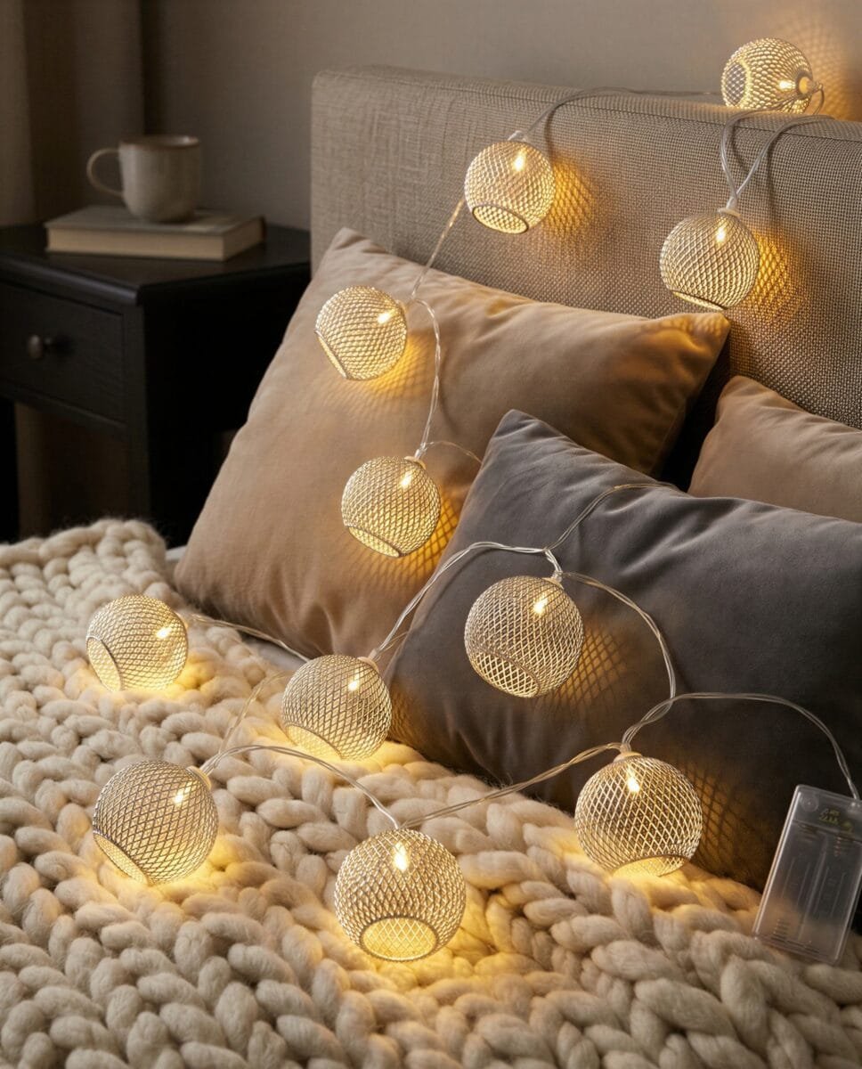 LAMPKI LED GIRLANDA ŚWIETLNA NA BATERIE METALOWE KULE 150 CM DEKORACJA WEW, zdjęcie 3