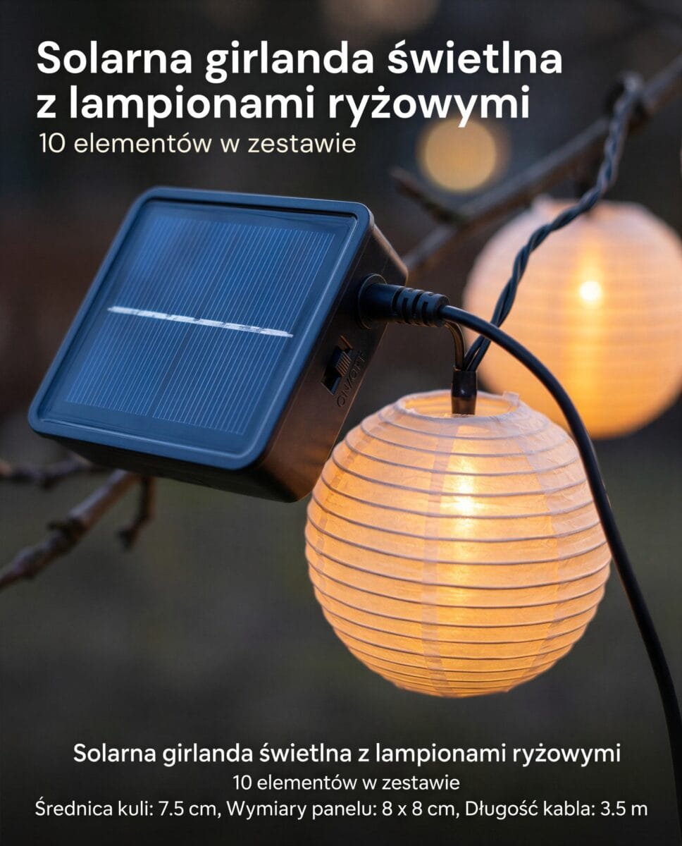 LAMPKI OGRODOWE GIRLANDA SOLARNA NA BALKON TARAS LED 440 CM ZESTAW 10 SZT., zdjęcie 3