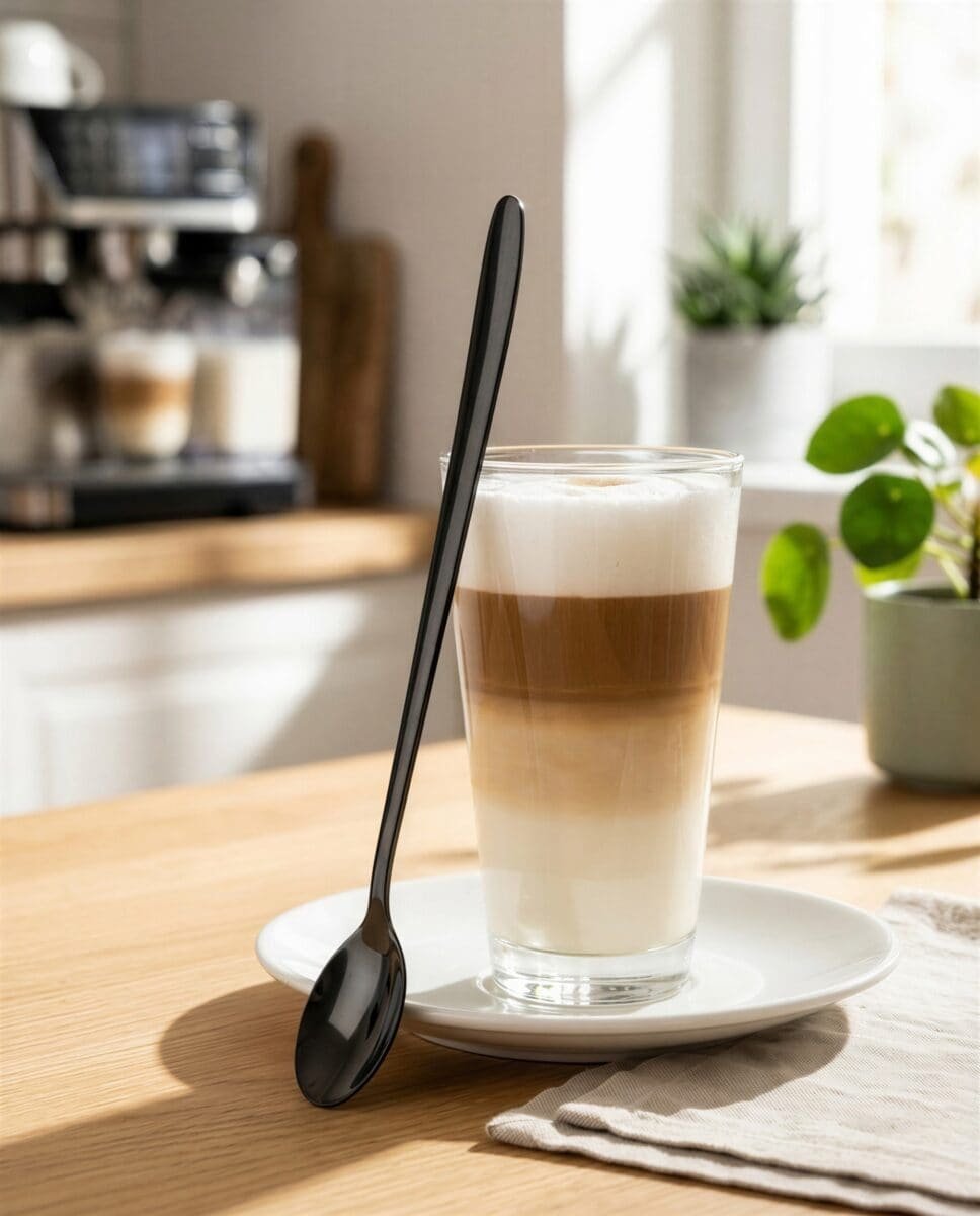 ŁYŻECZKI DŁUGIE 20 CM DO LODÓW LATTE DESERÓW CZARNE STALOWE ZESTAW 6 sztuk, zdjęcie 3