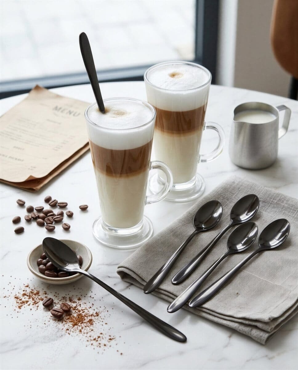 ŁYŻECZKI DŁUGIE 20 CM DO LODÓW LATTE DESERÓW CZARNE STALOWE ZESTAW 6 sztuk, zdjęcie 8