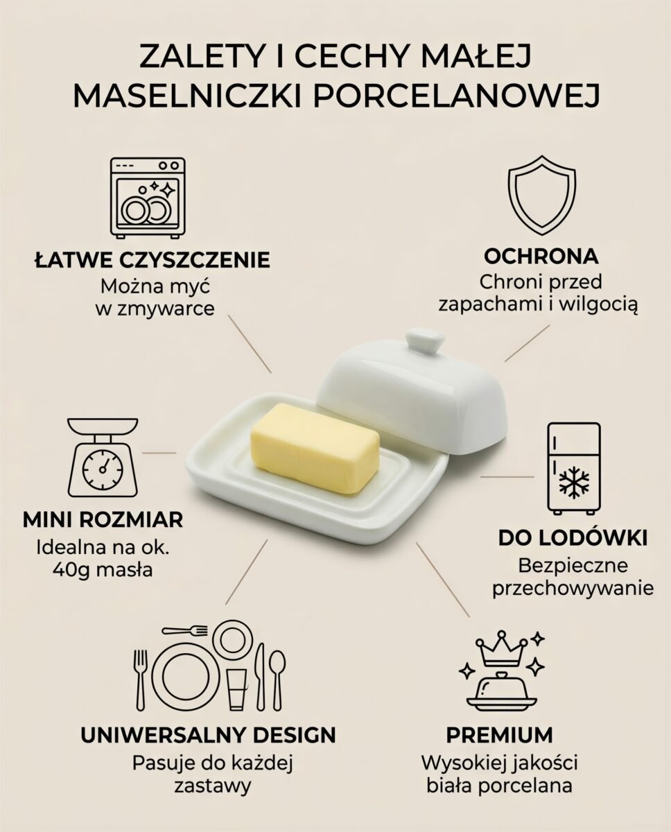 MASELNICZKA MAŁA PORCELANOWA POJEMNIK NA MASŁO MINI 40G BIAŁA, zdjęcie 7