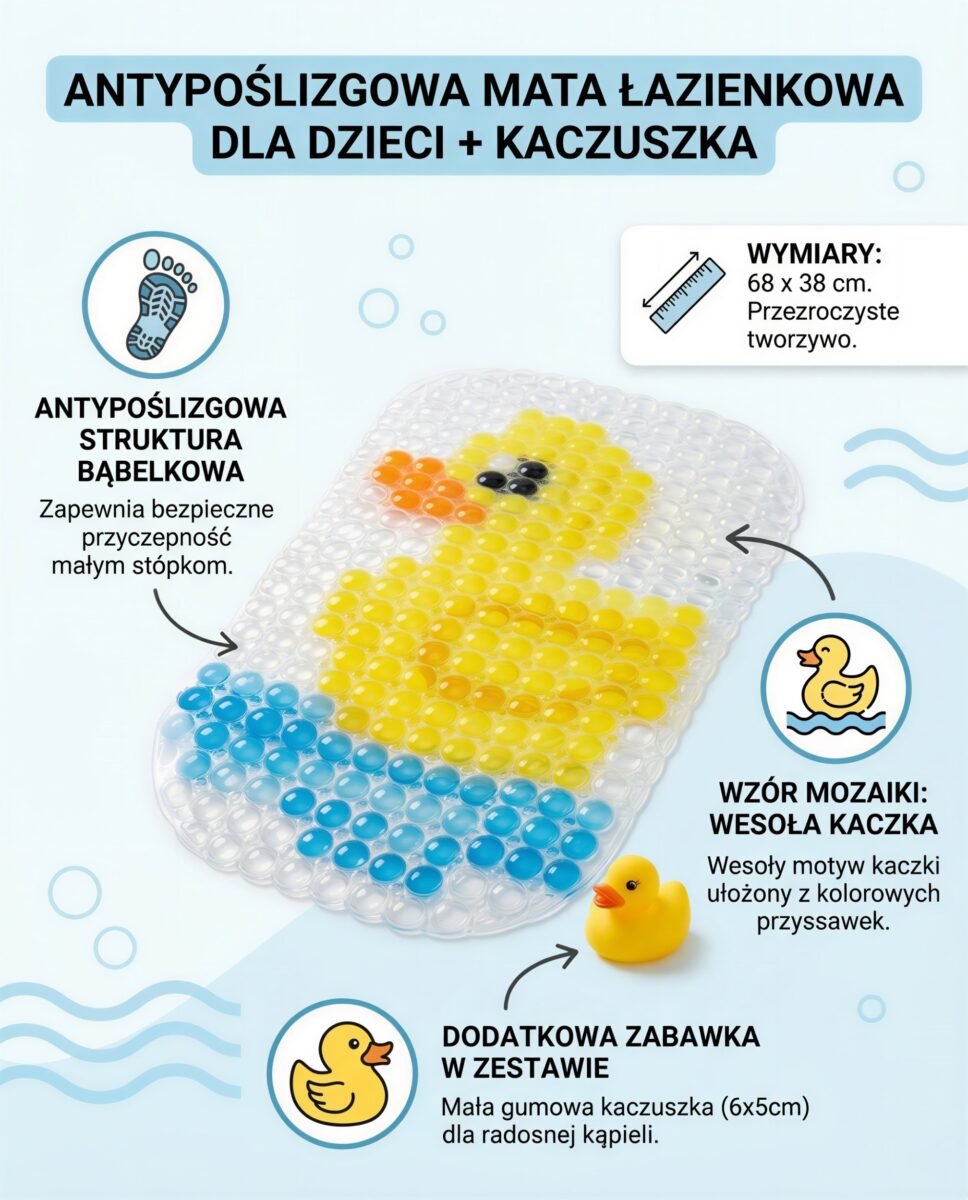 MATA ANTYPOŚLIZGOWA DO WANNY POD PRYSZNIC DLA DZIECI ZESTAW 68X38 CM, zdjęcie 5