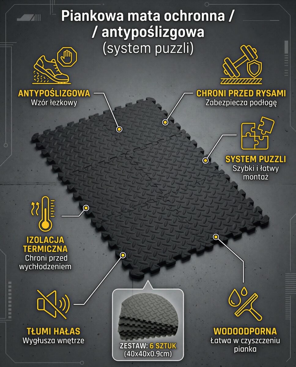 MATY POD BASEN OCHRONNE 120X80 cm PIANKOWE PUZZLE DO JOGI CAMPERA CZARNA, zdjęcie 9