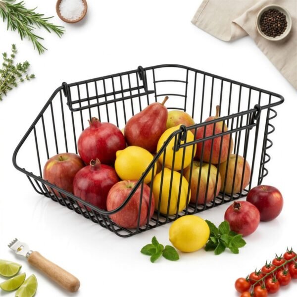 METALOWY KOSZ NA OWOCE WARZYWA ORGANIZER KUCHENNY CZARNY 29CM PIĘTROWANIE