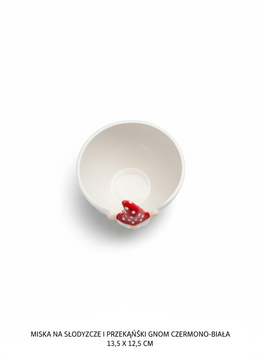 MISECZKA NA SŁODYCZE GNOM CZERWONO-BIAŁA 13,5X12,5CM PORCELANA DO SERWOWANI