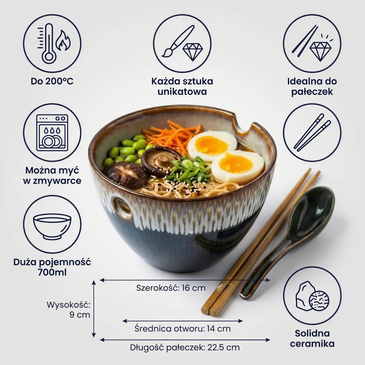 MISKA CERAMICZNA DO ZUPY RAMEN 0,7L TALERZ GŁĘBOKI OBIADOWY DESERÓW Ø16 CM, zdjęcie 8