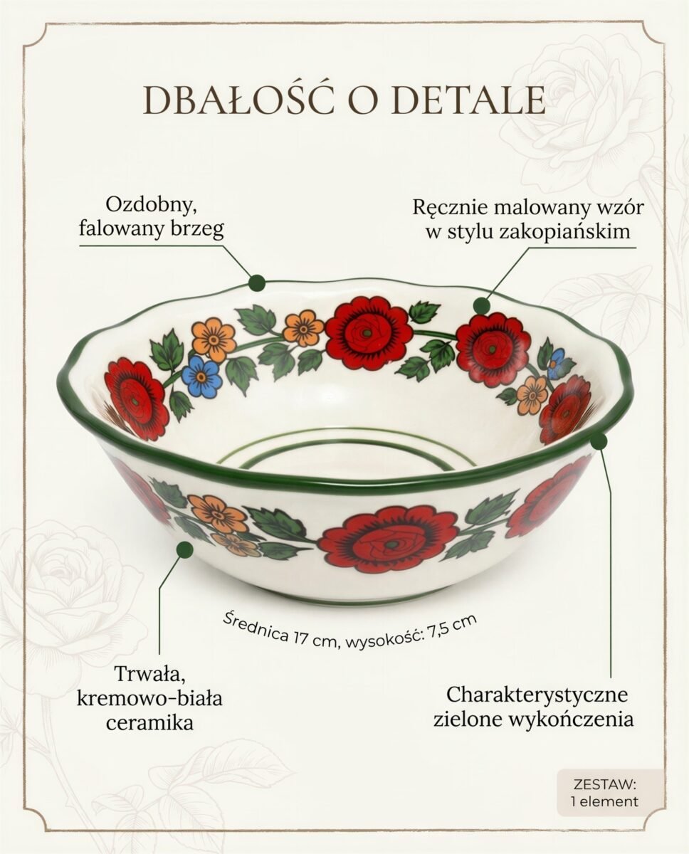 MISKA CERAMICZNA SALATERKA OBIADOWA DO SERWOWANIA ZUPY KWIATY 17 CM HALINKA, zdjęcie 11