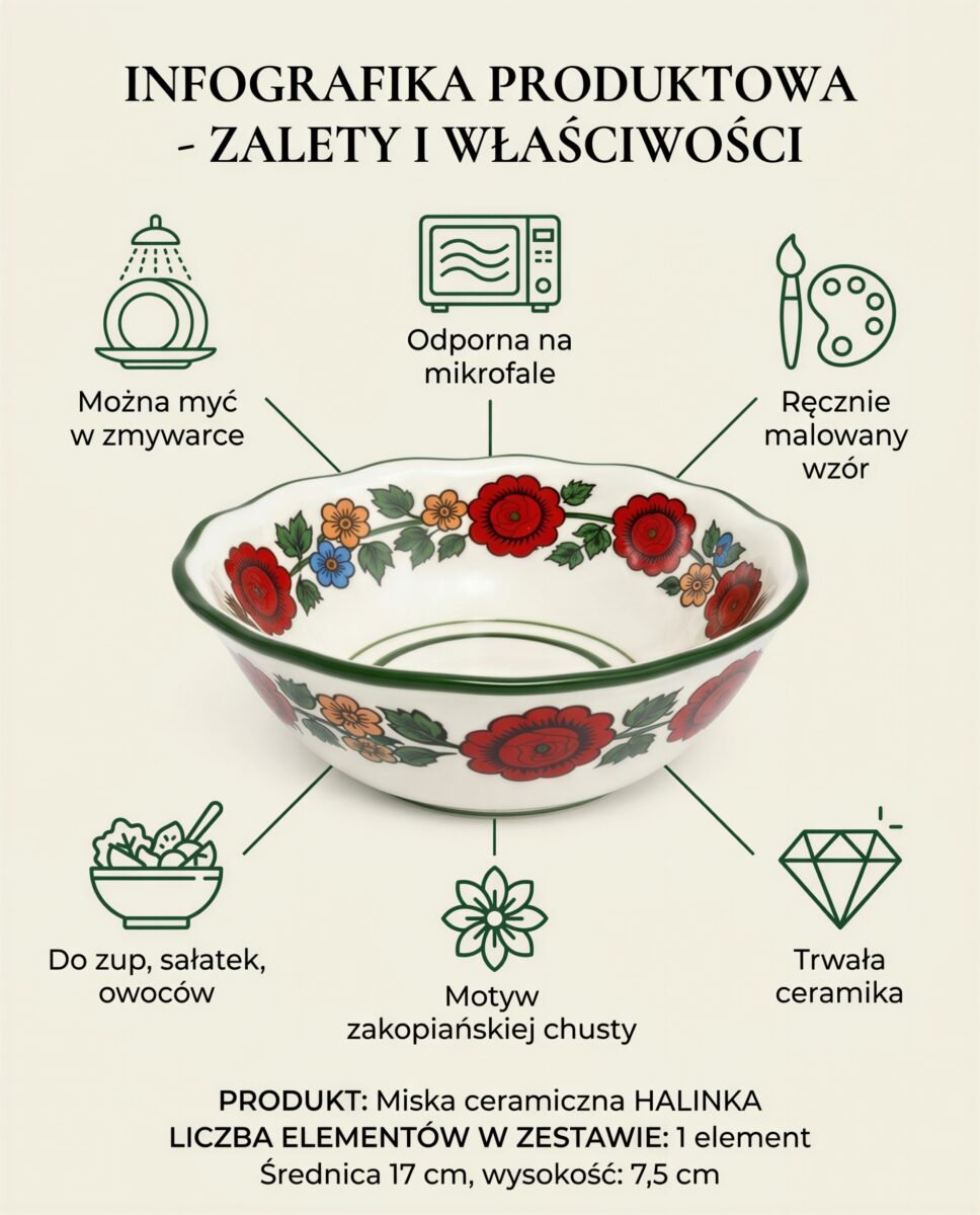 MISKA CERAMICZNA SALATERKA OBIADOWA DO SERWOWANIA ZUPY KWIATY 17 CM HALINKA, zdjęcie 7