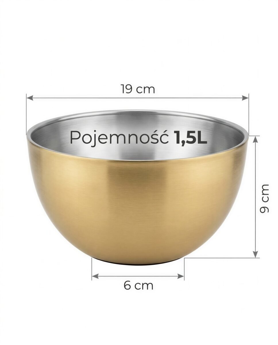 MISKA KUCHENNA 1,5 L METALOWA DO SAŁATY SURÓWEK SERWOWANIA DAŃ ZŁOTA19 CM, zdjęcie 11