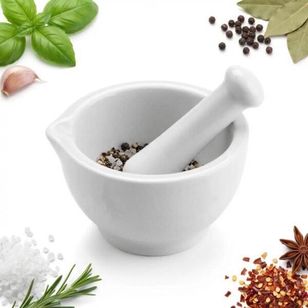 MOŹDZIERZ KUCHENNY CERAMICZNY Z TŁUCZKIEM 100 ml DO PRZYPRAW I ZIÓŁ 8 CM