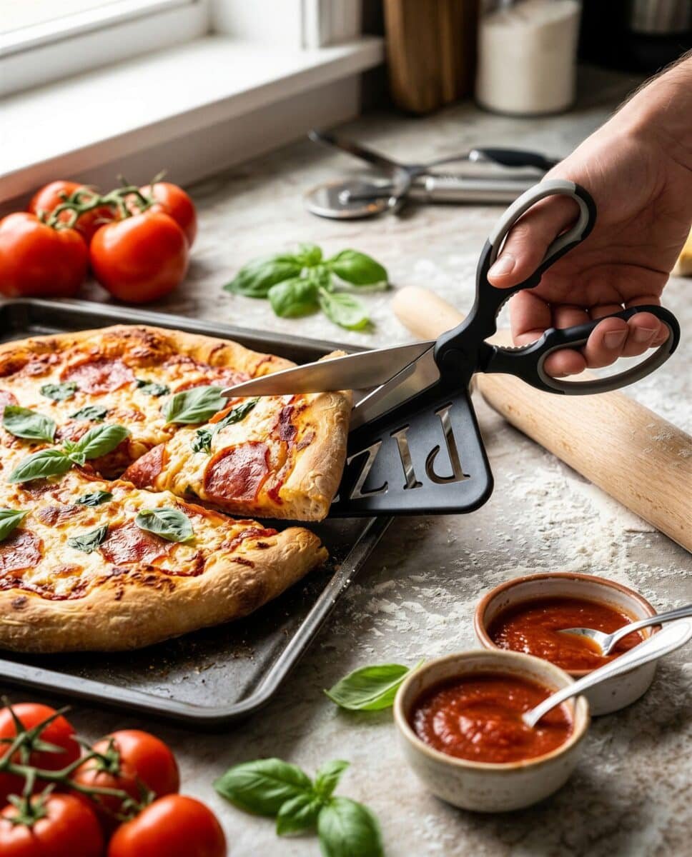 NÓŻ DO KROJENIA PIZZY NOŻYCZKI Z ŁOPATKĄ DO KROJENIA PODAWANIA CZARNE 31CM, zdjęcie 3
