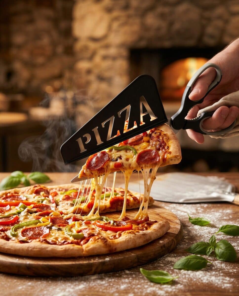 NÓŻ DO KROJENIA PIZZY NOŻYCZKI Z ŁOPATKĄ DO KROJENIA PODAWANIA CZARNE 31CM, zdjęcie 5