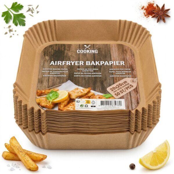 PAPIEROWE WKŁADY DO FRYTKOWNICY 25cm BEZTŁUSZCZOWEJ FOREMKI AIR FRYER 50szt