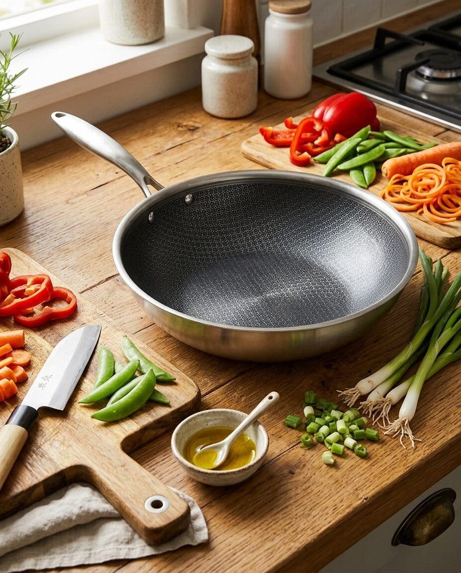 PATELNIA WOK 28 cm DO SMAŻENIA XL NIEPRZYWIERAJĄCA POWŁOKA PLASTER MIODU, zdjęcie 3