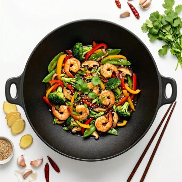 PATELNIA WOK ŻELIWNA 36 CM CZARNA DO SMAŻENIA I DUSZENIA Ø36 CM × 11 CM