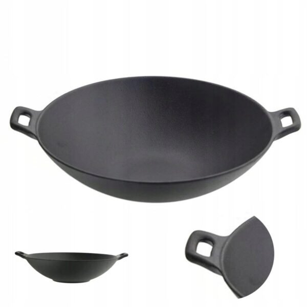 PATELNIA WOK ŻELIWNY 36 cm CIĘŻKA ODLEW ŻELIWO