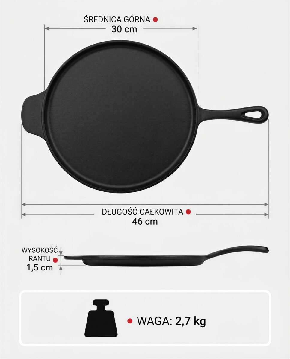 PATELNIA ŻELIWNA DO SMAŻENIA NALEŚNIKÓW PIZZY ZAPIEKANIA 30 CM CZARNA, zdjęcie 6