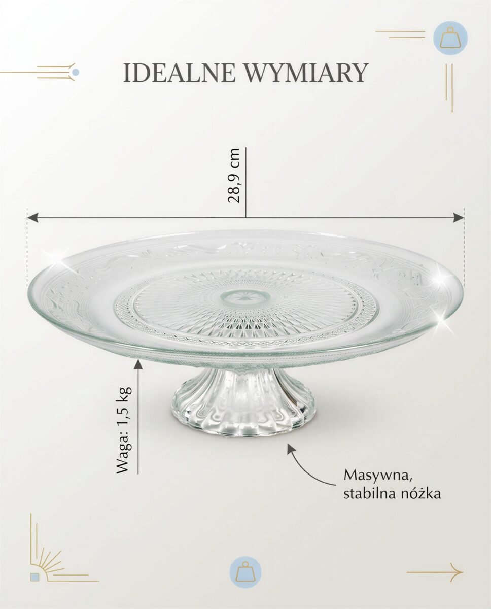 PATERA SZKLANA NA NODZE 9 CM DO CIASTA DESERÓW TORTU ŚREDNICA 28,9 CM, zdjęcie 9