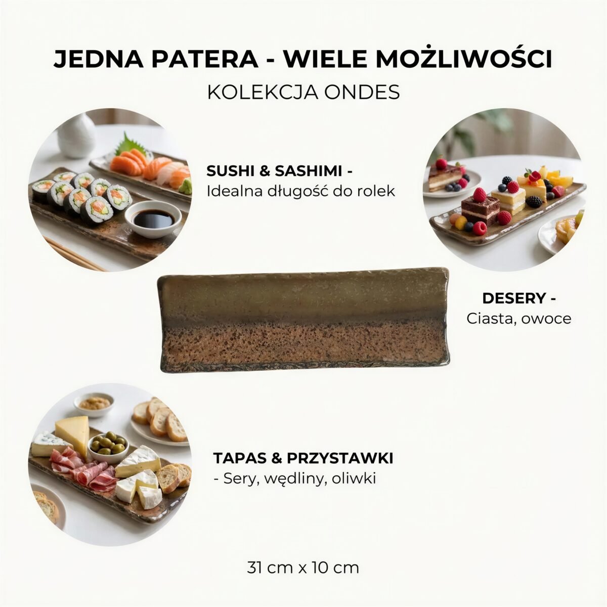 PATERA TALERZ PROSTOKĄTNY CERAMIKA DO SERWOWANIA SUSHI DESERÓW 30,5×10 CM, zdjęcie 3