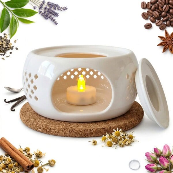 PODGRZEWACZ CERAMICZNY DO DZBANKA BIAŁY Ø 13-14,9 CM NA ŚWIECZKĘ TEA LIGHT