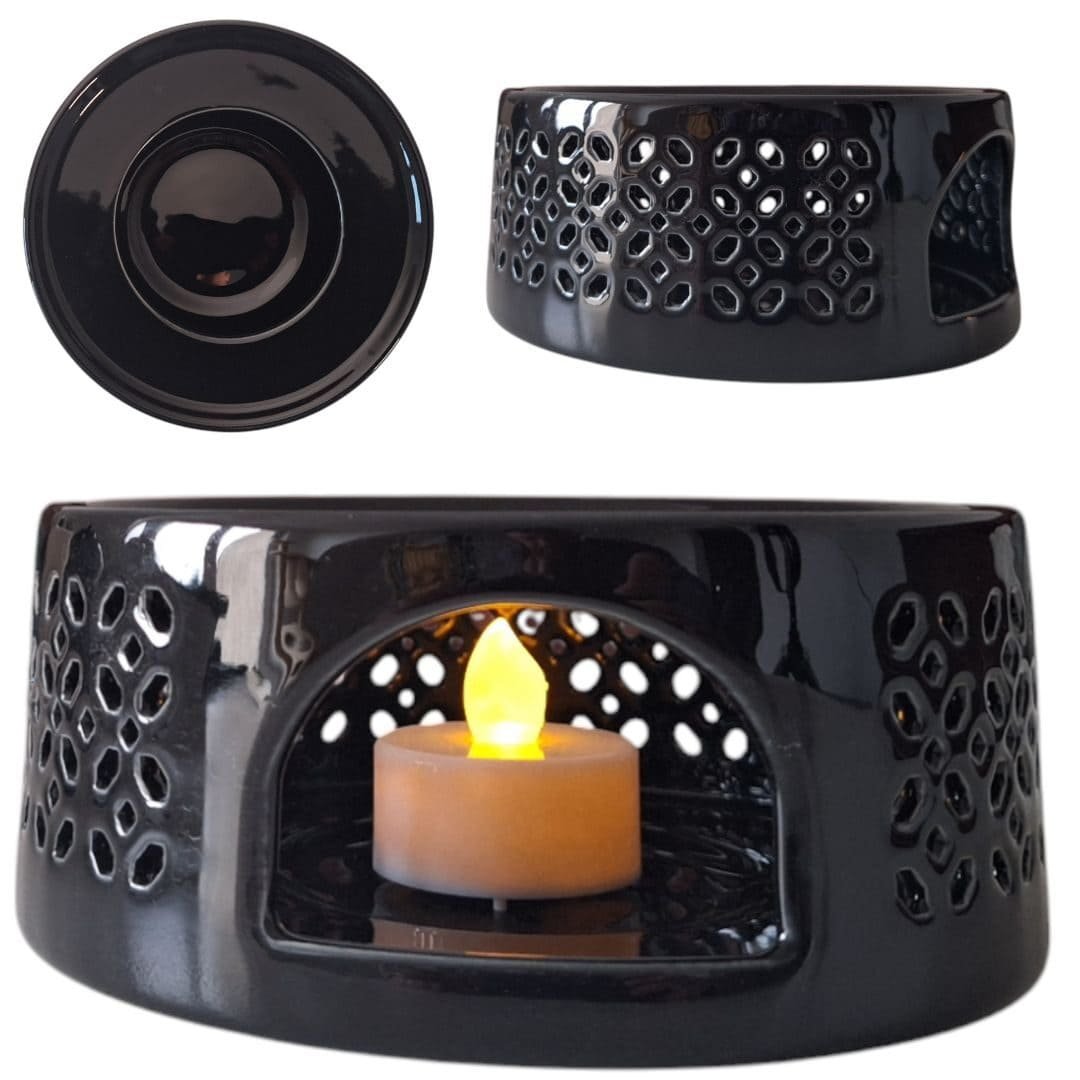 PODGRZEWACZ CERAMICZNY DO DZBNAKA CZAJNIKA NA ŚWIECZKĘ TEA LIGHT CZARNY, zdjęcie 1