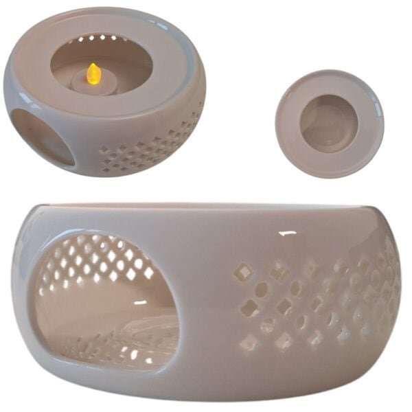 PODGRZEWACZ CERAMICZNY DO DZBNAKA CZAJNIKA NA ŚWIECZKĘ TEA LIGHT BIAŁY