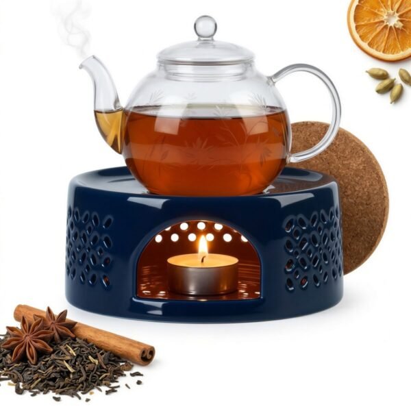 PODGRZEWACZ CERAMICZNY NA ŚWIECZKI TEA LIGHT Ø14 CM GRANATOWY DO DZBANKA
