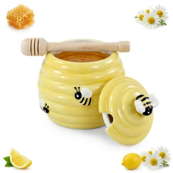 POJEMNIK CERAMICZNY 350 ML NA MIÓD Z ŁYŻKĄ UL PSZCZOŁA 2 ELEMENTY