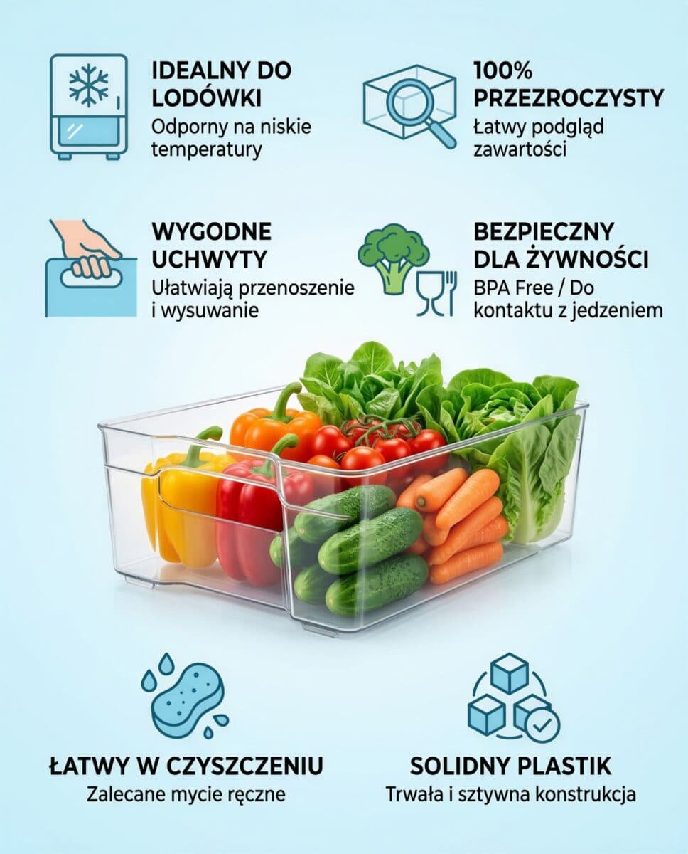 POJEMNIK PLASTIKOWY NA OWOCE WARZYWA ŻYWNOŚĆ ORGANIZER DO LODÓWKI SZUFLADA, zdjęcie 5