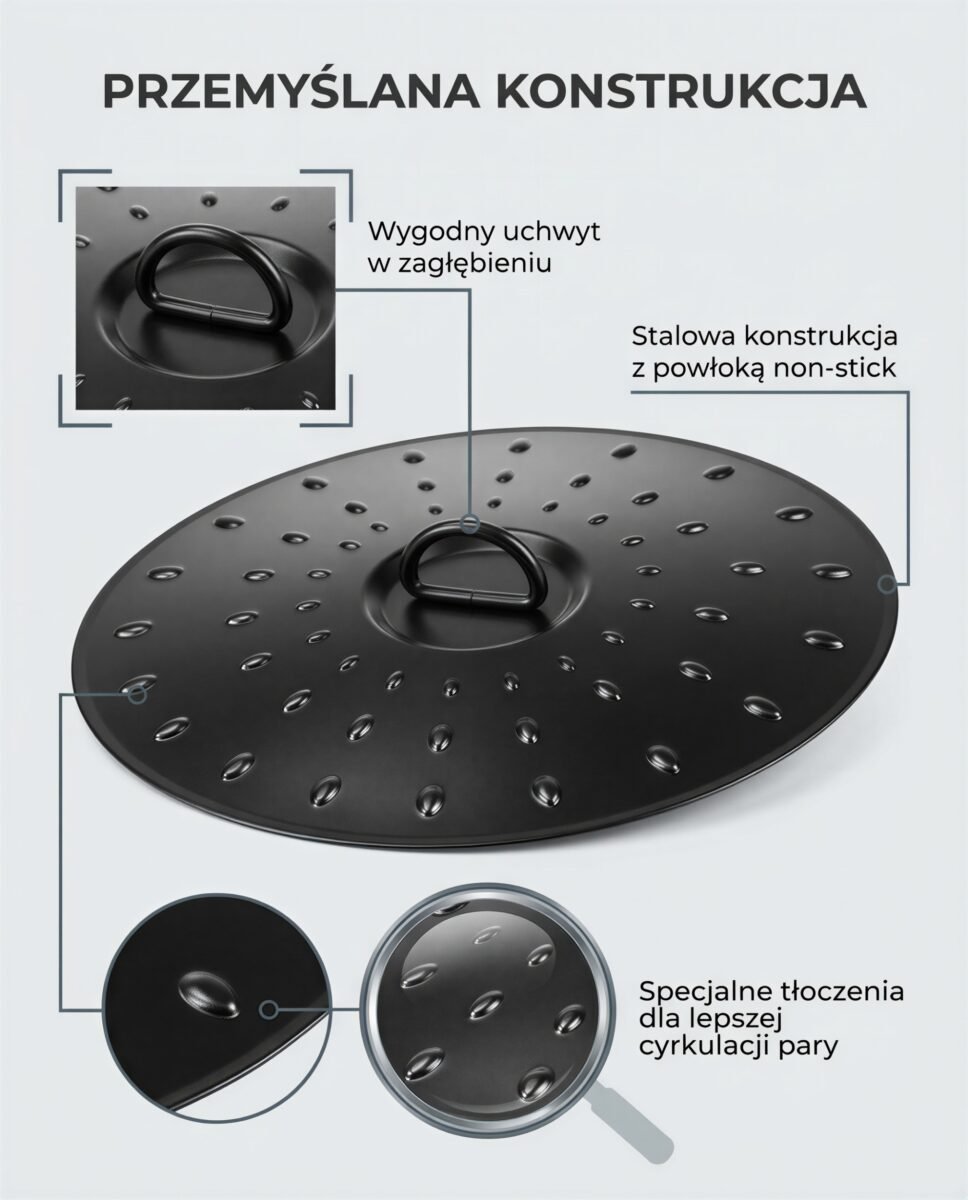 POKRYWKA UNIWERSALNA DO PATELNI I GARNKA METALOWO PLASTIKOWA CZARNA 30 CM, zdjęcie 11
