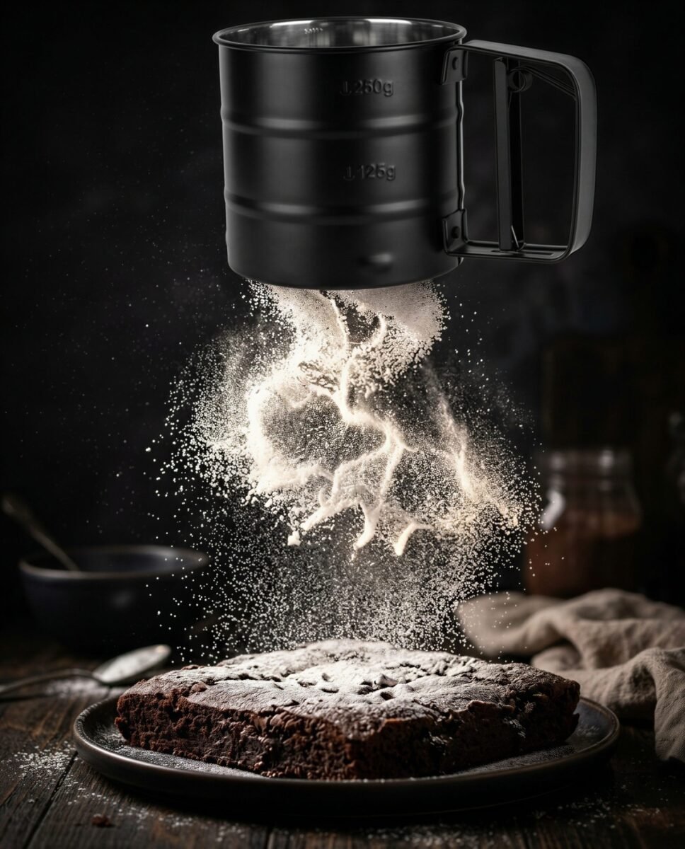 PRZESIEWACZ SITKO KUCHENNE DO MĄKI I CUKRU PUDRU STALOWY 300 G CZARNY, zdjęcie 2