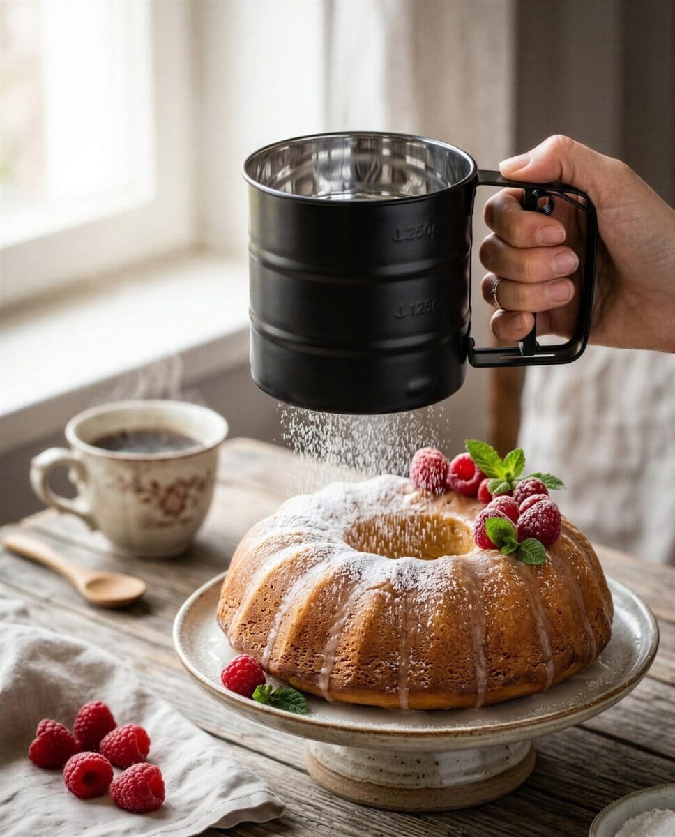 PRZESIEWACZ SITKO KUCHENNE DO MĄKI I CUKRU PUDRU STALOWY 300 G CZARNY, zdjęcie 3