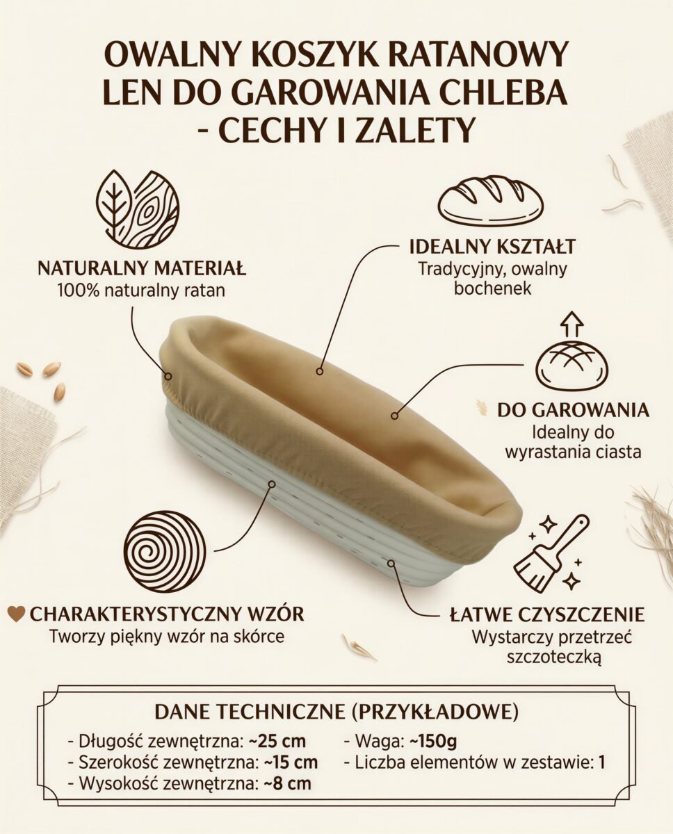 RATANOWY KOSZYK DO GAROWANIA CIASTA NA CHLEB OWALNY 28 CM RATAN +POKROWIEC, zdjęcie 9