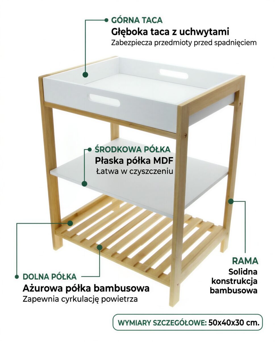 REGAŁ PÓŁKA BAMBUSOWA SZAFKA ŁAZIENKOWA KUCHENNA 50×40×30 CM BAMBUSOWA, zdjęcie 11