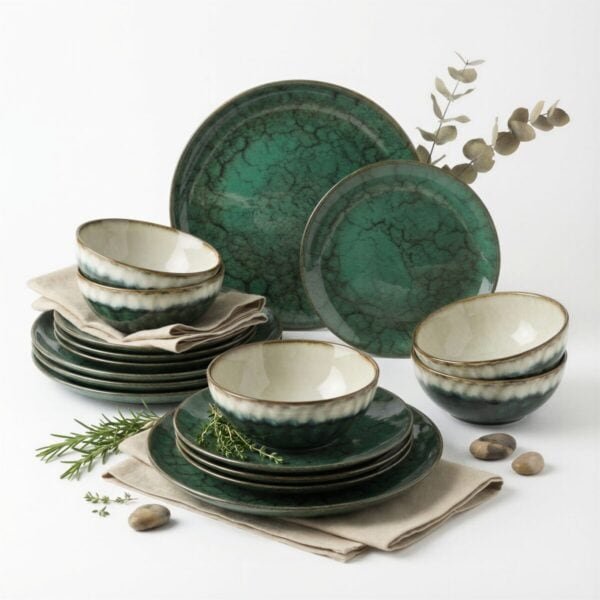 SERWIS OBIADOWY CERAMICZNY 18EL. DLA 6 OSÓB GREEN GREY OMBRES DO SERWOWANIA