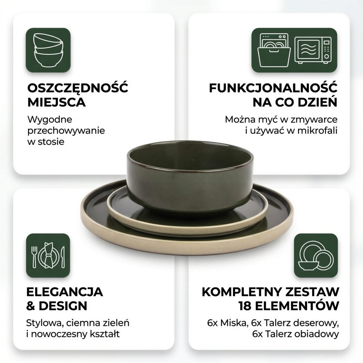 SERWIS OBIADOWY KOMPLET TALERZY 18EL. ZASTAWA OBIADOWA ZESTAW NA 6 OSÓB, zdjęcie 11