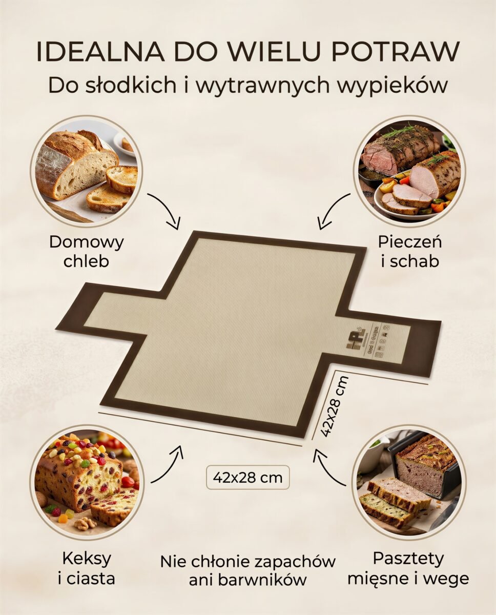 SILIKONOWA MATA DO BLACHY DO PIECZENIA 42×28 CM PROSTOKĄT WŁÓKNO SZKLANE, zdjęcie 10