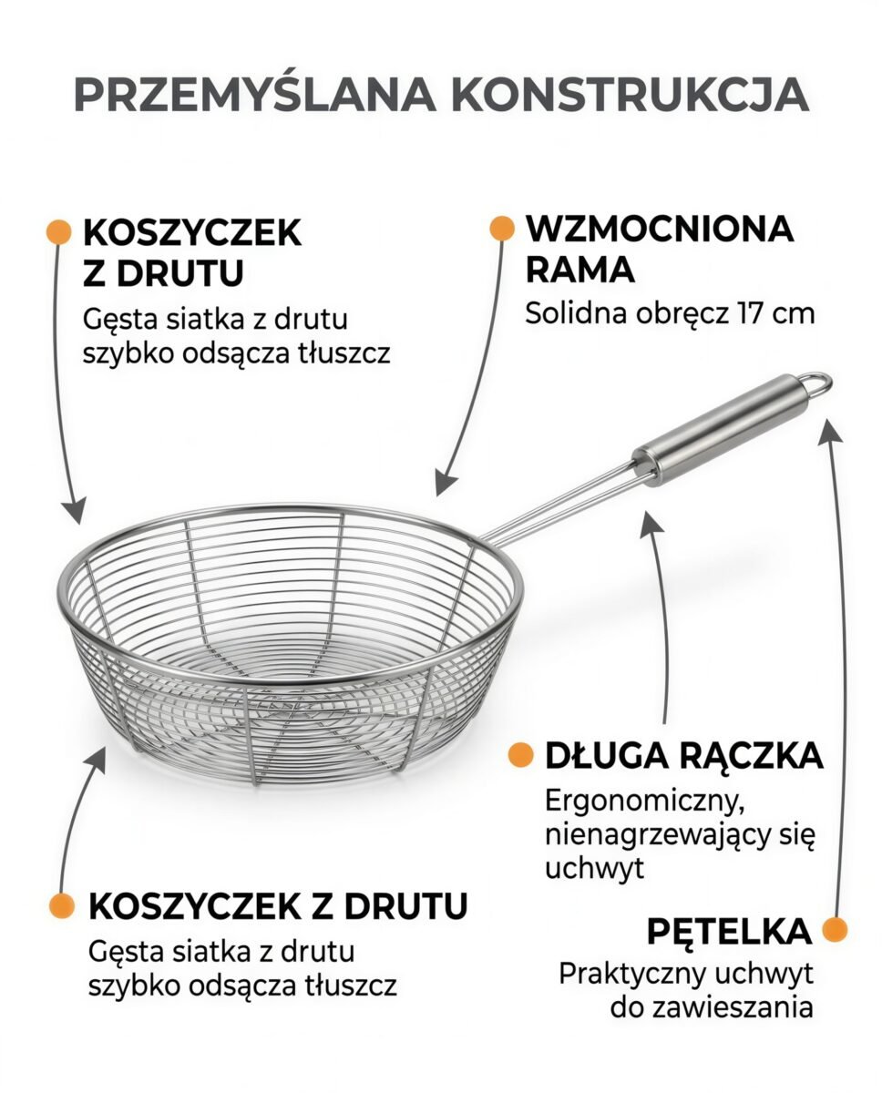 SITKO DO GŁĘBOKIEGO SMAŻENIA FRYTEK PĄCZKÓW CEDZAK Z RĄCZKĄ STALOWE, zdjęcie 7