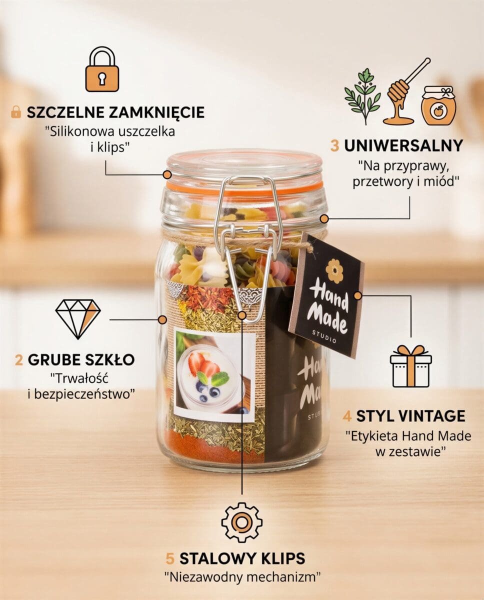 SŁOIK SZKLANY POJEMNIK NA ŻYWNOŚĆ DO PRZYPRAW Z KLIPSEM 250 ML, zdjęcie 7
