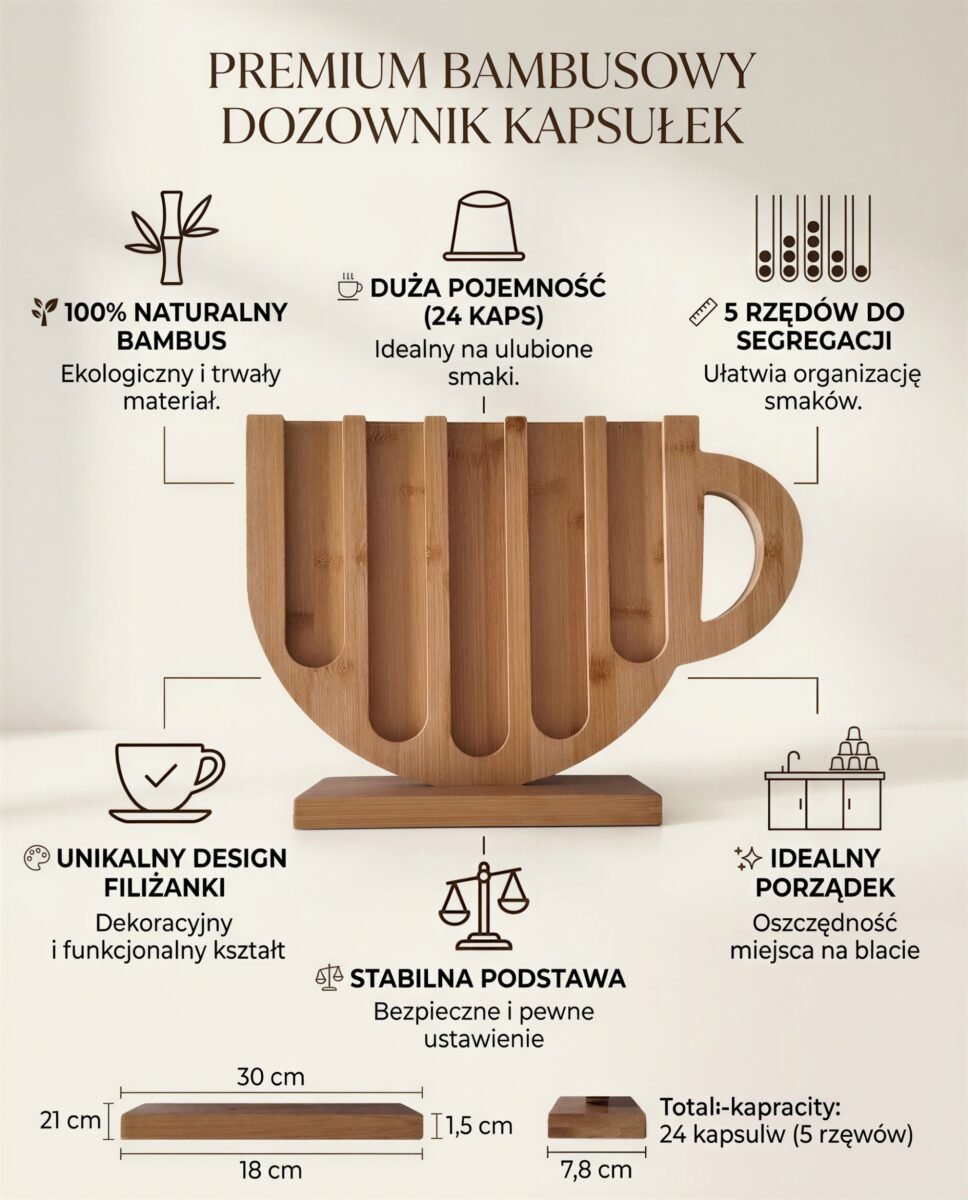STOJAK NA KAPSUŁKI NESPRESSO ORGANIZER DO KAWY BAMBUSOWY 24 SZT, zdjęcie 7