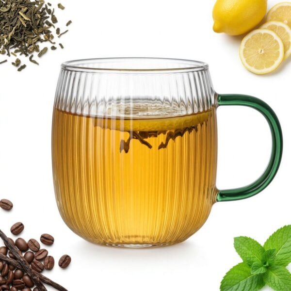 SZKLANKA DO KAWY HERBATY KUBEK Z ZIELONYM UCHEM 330 ML BOROKRZEMOWA