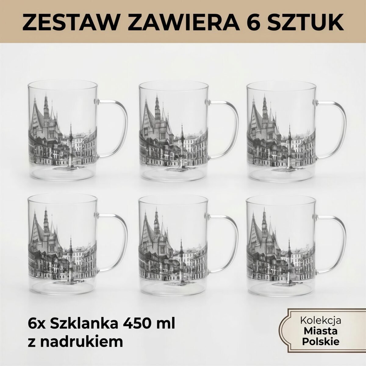 SZKLANKA KUBEK NADRUK MIASTO WROCŁAW 400 ML ZESTAW 6 SZKLANEK KUBKÓW SZKŁO, zdjęcie 8