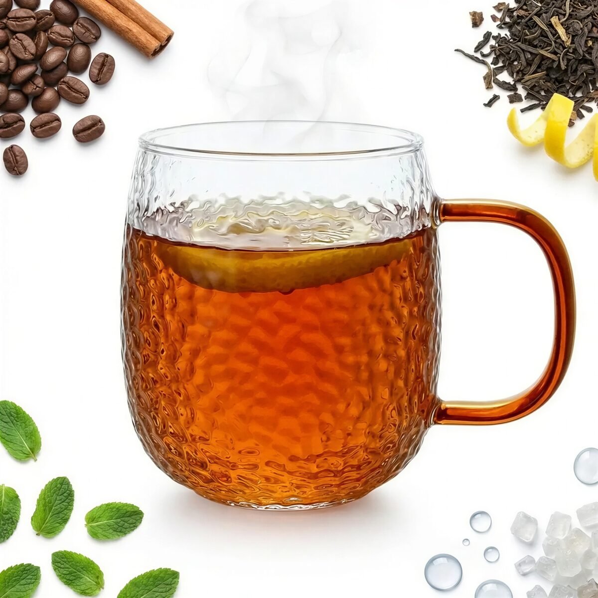 SZKLANKA KUBEK SZKLANY 330ml PRZEZROCZYSTY Z BURSZTYNOWE UCHO DO KAWY HERBATY, zdjęcie 3