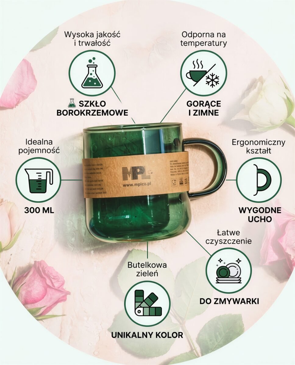 SZKLANKA KUBEK SZKLANY DO KAWY HERBATY BOROKRZEMOWA BUTELKOWA ZIELEŃ 300 ML, zdjęcie 7