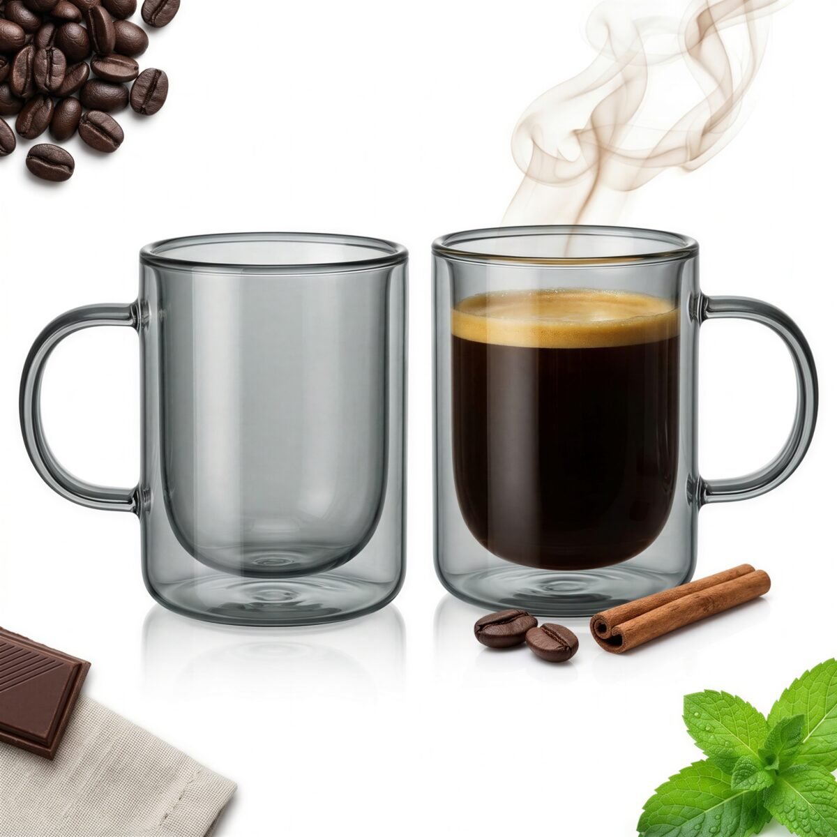 SZKLANKI TERMICZNE 250 ML ZESTAW 2 SZT. SZARE SZKŁO BOROKRZEMOWE DO KAWY, zdjęcie 2