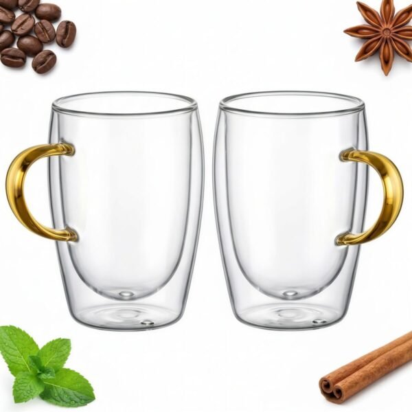 SZKLANKI TERMICZNE DO KAWY I HERBATY 300 ML ZESTAW 2 SZT ZŁOTE UCHO